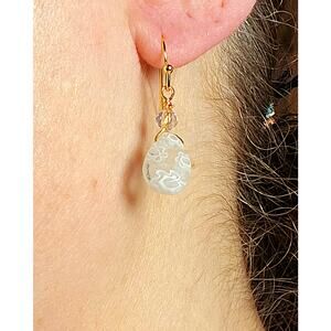 White Millefiori Earrings Flowers Drop Hook Hypoallergenic 14K Gold Filled Boho